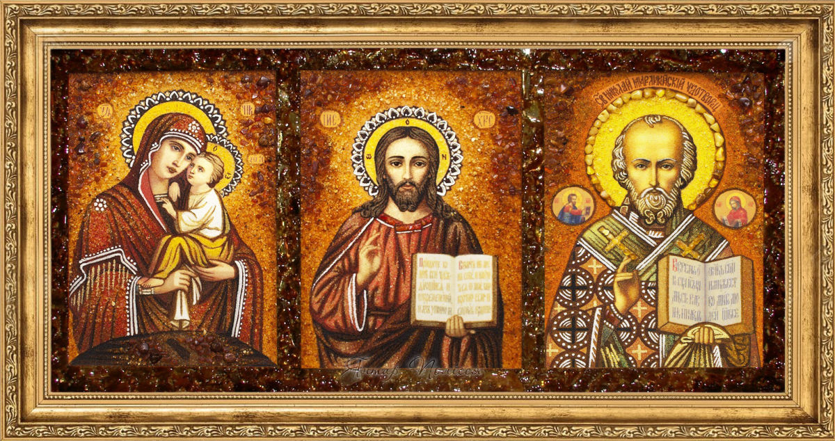 Триптих-икона купить из янтаря