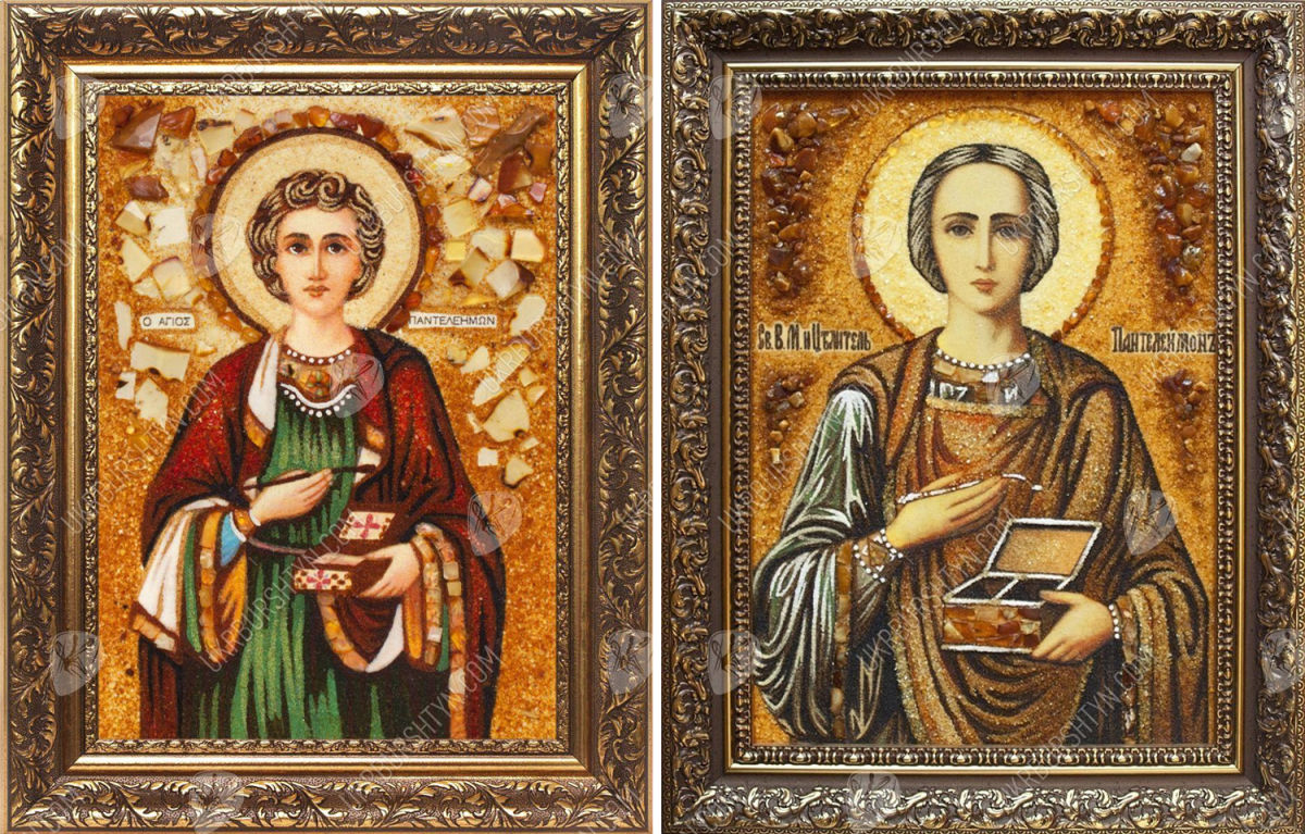 Целитель Пантелеймон: иконы из янтаря