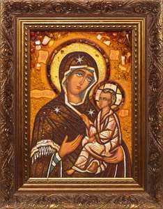 Тихвинская икона Божией Матери из янтаря