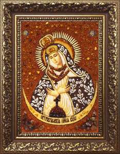 Остробрамская икона Божией Матери из янтаря. Православная икона