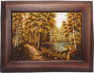 Пруд в лесу- картина из янтаря