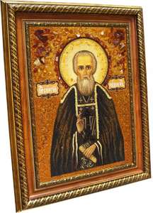 Именная икона из янтаря Преподобный Сергий Радонежский