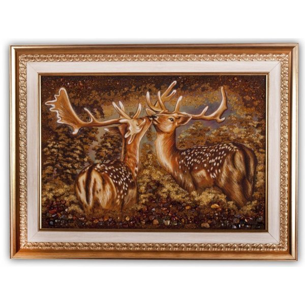 Парочка оленей — прекрасный подарок, картина из янтаря