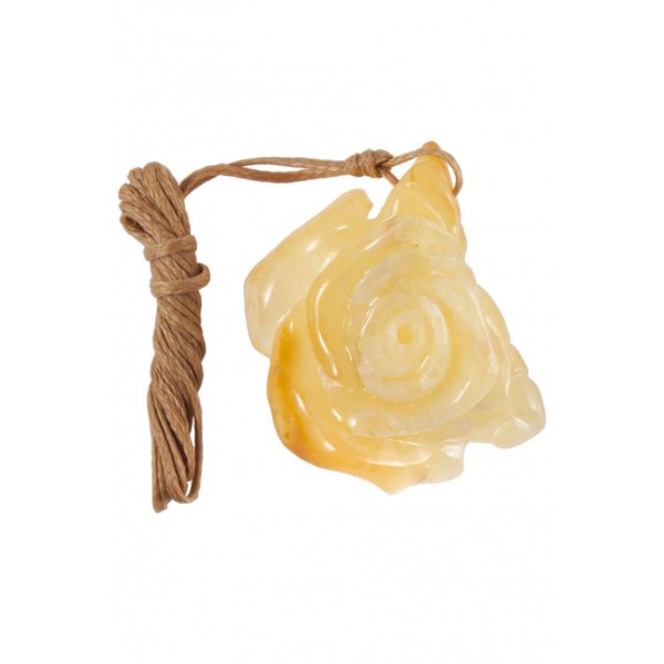 Кулон з бурштину на воскованій мотузці в формі троянди