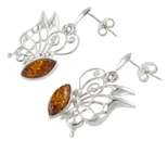 Сережки-пусети срібні з бурштину «Метелики»
