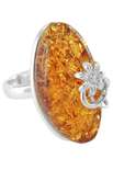 Перстень з каменем бурштину в оправі зі срібною квіткою «Подих літа»