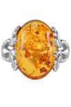 Кольцо с янтарем в узорчатой серебряной оправе «Ульяна»