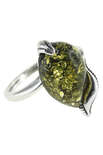 Срібний перстень з каменем бурштину «Роса на листі»