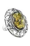 Серебряное кольцо с янтарным кабошоном «Светский вечер»