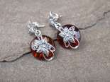 Серебряные серьги с янтарем «Солнечные цветы»