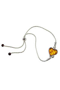Браслет из серебра с янтарем «Сердце»