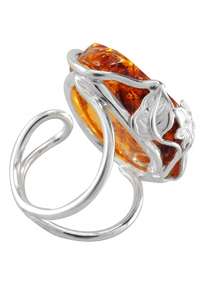 Перстень з бурштином в срібній оправі «Еміра»