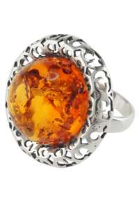 Перстень з бурштиновим кабошоном в сріблі «Саманта»