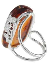 Кольцо с янтарным камнем и серебром «Полет бабочек»