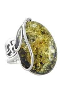 Перстень з зелено-жовтим бурштином «Луіза»