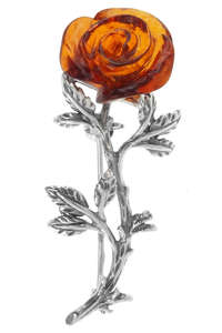 Срібна брошка «Бурштинова троянда»