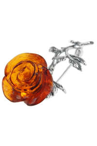 Серебряная брошь «Янтарная роза»