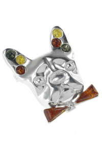 Серебряная брошь с разноцветным янтарем «Пес»