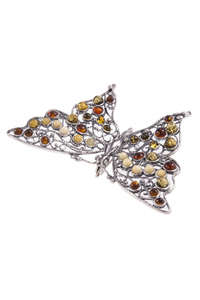 Серебряная брошь с янтарными вставками «Бабочка»