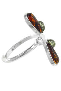 Серебряное кольцо с камнями янтаря «Стрекоза»