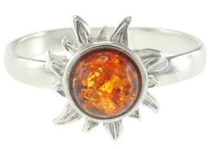 Срібний перстень з бурштиновою вставкою «Сонце»