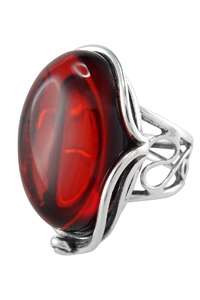 Серебряное разомкнутое кольцо с янтарем «Клара»