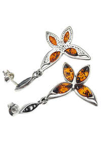 Срібні сережки з бурштином «Метелики»