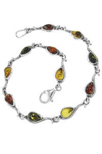 Серебряный браслет с разноцветным янтарем «Агунда»