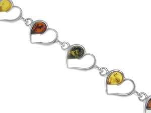 Серебряный браслет с разноцветным янтарем «Символ любви»