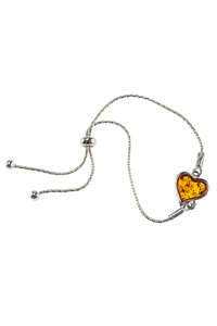 Срібний браслет з бурштином «Серце»