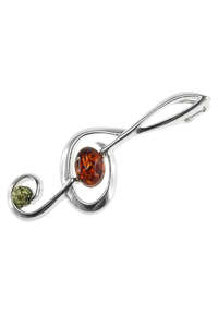 Срібний кулон з бурштином «Скрипковий ключ»