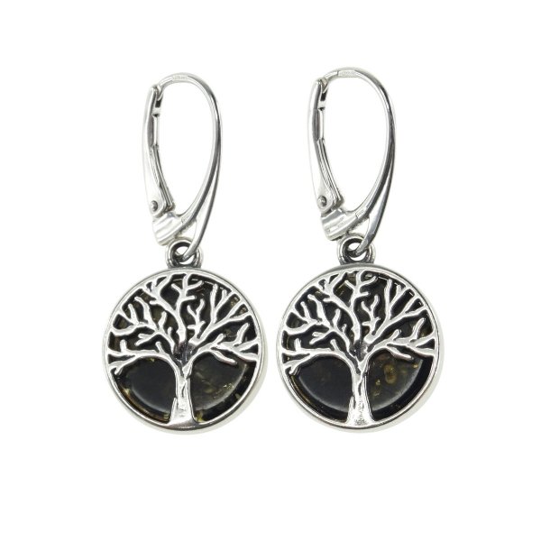 Сережки з бурштином і сріблом «Древо життя»
