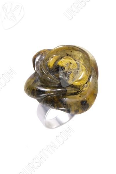 Срібний перстень на мізинець «Бурштинова троянда»