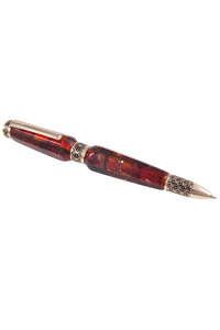 Гранована бурштинова кулькова ручка з фурнітурою «Візерунок»