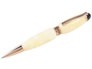 Кулькова бурштинова ручка з позолоченою фурнітурою «Орнамент»