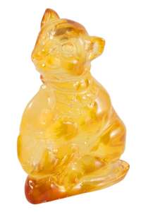 Сувенірна статуетка з бурштину «Котик з рибкою»