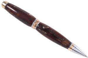 Бурштинова кулькова ручка з двоколірною фурнітурою
