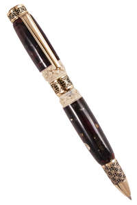 Бурштинова кулькова ручка з фурнітурою «Візерунок»