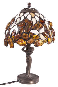 Лампа из янтаря и белого витражного стекла «Грация»