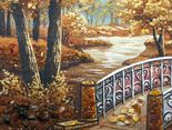 Картина, янтарь «Мост в осеннем парке».
