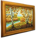 Картина из янтаря «Березы и река».