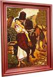 Козак и девушка возле колодца — картина из янтаря