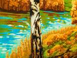 Картина из янтаря «Березы и река».