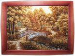 Картина, янтарь «Мост в осеннем парке».