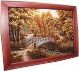 Картина, янтарь «Мост в осеннем парке».