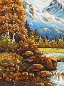 Янтарная картина «Горы».