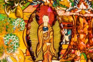 Панно из янтаря Пн-4521, китайская тематика.