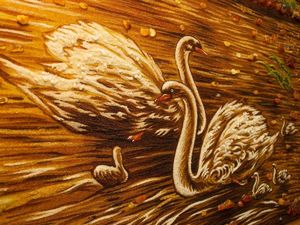Картина из янтаря Лебеди на пруду
