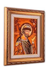 Святой благоверный князь Борис икона из янтаря.