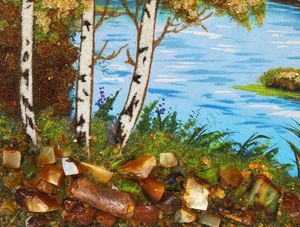 Картина из янтаря «Березы над прудом»
